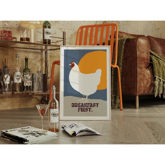 Chicken Breakfast Fun Kitchen Wall Art, Unframed Paper Print Size 8x12