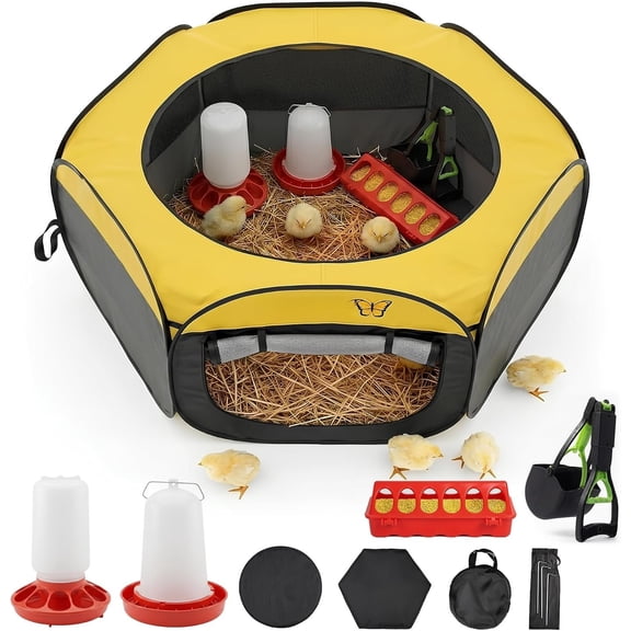 Chicken Brooder Box for Chicks, 6-in-1 Chick Starter Kit, 45" Large Chicken Brooder Tent, Chick Coop for 10-15 Chicks with Feeder, Waterer & Cleaner, Indoor Chick Pen