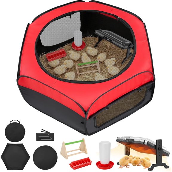 Chicken Brooder Box for Chicks, Chick Starter Kit with 15 x 11 Inch Brooder Heating Plate, Chicken Brooder Tent/Pen/Playpen with Chicken Perch, Feeder & Waterer, for Chicks, Duck, Quail