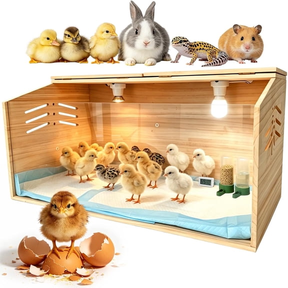 Chicken Brooder Box for Chicks & Quail, Small Chicken Coop Starter Kit | With Feeder, Waterer, 5 Pads, Adj Temp, for Quail & Chicks - chick brooder & chicken supplies. 31.5x15.8x15.8in