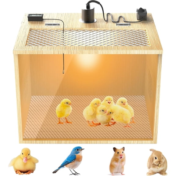 Chicken Brooder Box for Chicks Starter Kit, 16 Inch Wooden Chicken Brooder Box with 75W Heating Lamps, Thermometer and Tin Foil, Poultry Breeding Kit, for 5-7 Chicks Ducks Quail Hamsters