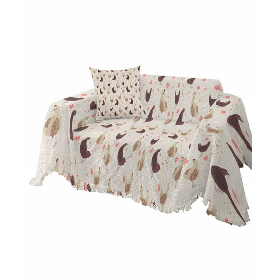 Chicken Brown Sofa Couch Covers for Dog,Washable Sectional Couch Slipcovers for Loveseat with Tassels,Retro Farmhouse Country Floral Botany Non Slip Sofa Throw Cover Blanket Large 71''x102''