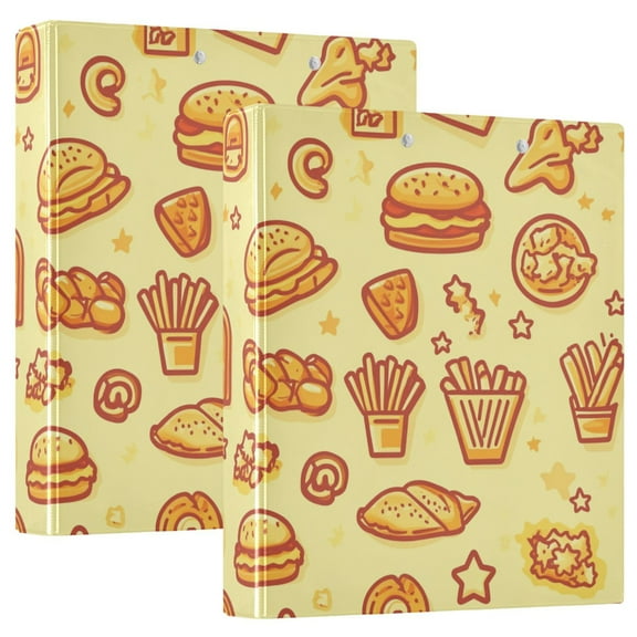 Chicken Burger and Fries Hardcover 3 Ring Binder 1.5” Round Rings Letter Size Paper Pockets for School Office Supplies