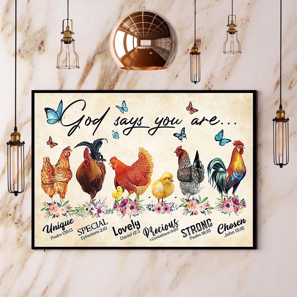 Chicken & Butterfly God Says You Are Unique Special Lovely Paper Poster ...
