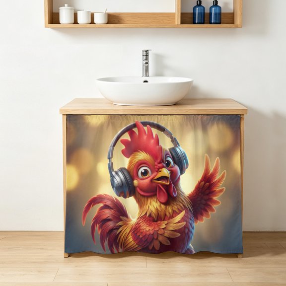 Chicken Cabinet Curtains 10" W x 11" L, Abstract Headphone Chicken Shiny Light Background Under-Desk Privacy Dust Proof Drape Dishwasher Curtain Sink Skirt for Kitchen Closet Bathroom Laundry
