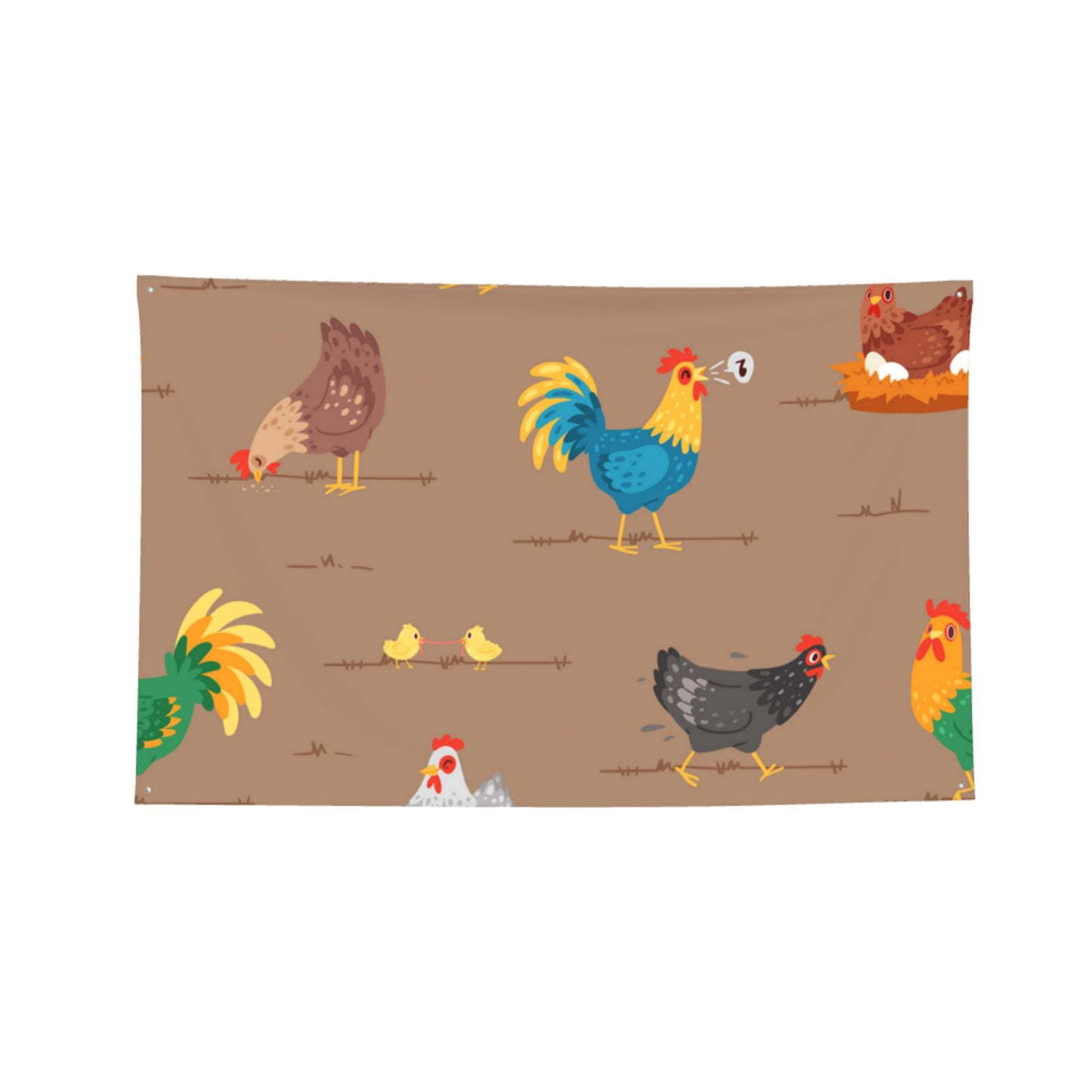 Chicken Cartoon Chick Hen Music Four Hole Decorated Banner Flag for Garden Yard Home Decoration Indoor Outdoor 4x6 Ft