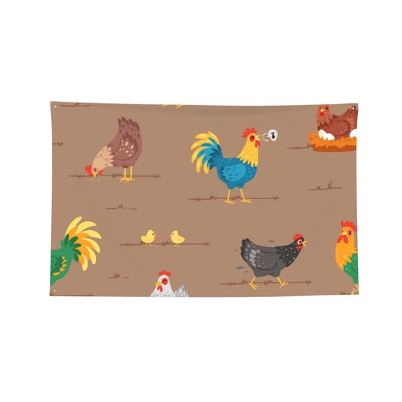 Chicken Cartoon Chick Hen Music Four Hole Decorated Banner Flag for Garden Yard Home Decoration Indoor Outdoor 4x6 Ft