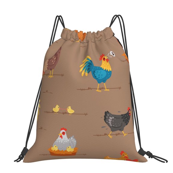 Chicken Cartoon Chick Hen Music Large Drawstring Backpack Casual Cinch Sack Bag Backpack for Sports Hiking Travel Gym