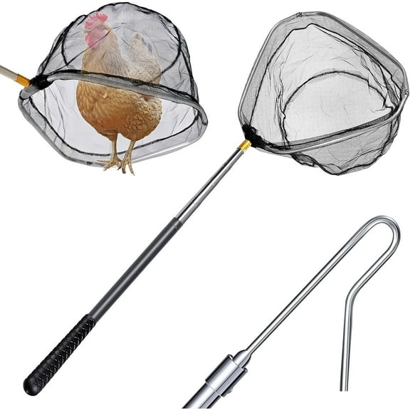 Chicken Catcher,Stainless Steel Retractable Chicken Net Catcher,Chicken Net with Leg Hook 16" Extended to 58.5" Net for Poultry Catching Outdoor Animals Such As Chickens Ducks Fish Geese Birds