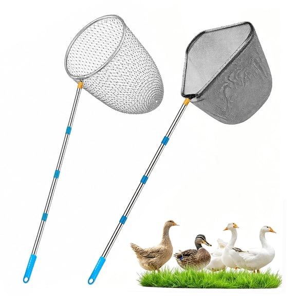 Chicken Catching Net, 2 Pack Stainless Steel Poultry Catch Net with 1 Pole, Multifunctional Handheld Net for Chicken Duck Goose Bird Fish Catching Farm Supplies