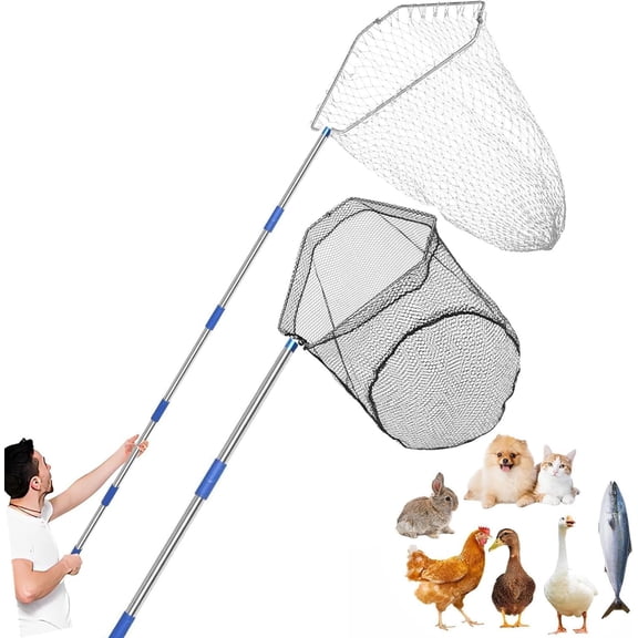 Chicken Catching Net 2 Pcs,Adjustable from 29-74 inches Chicken Net, Suitable for Catching Outdoor Animals Such as Chickens, Ducks, Fishnet,Geese,Birds (2 Nets, 1 Pole Included)