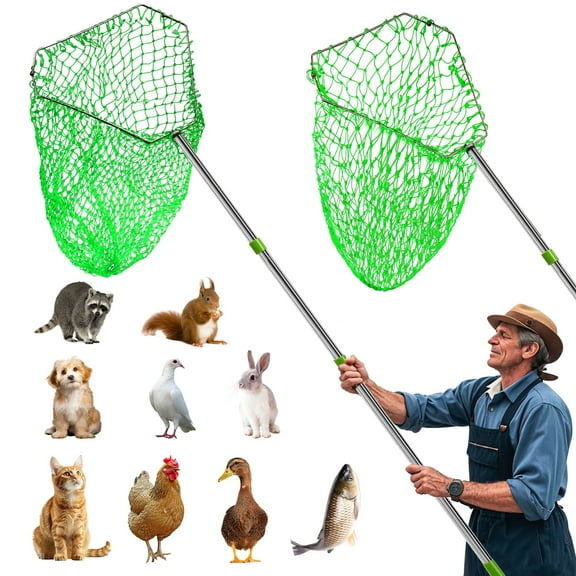 HUMUMU Chicken Catching Net 2-in-1 Combo with Coarse and Fine Mesh Nets, Extendable from 29 to 68 Stainless Steel Frame for Catching Ducks,Birds, Goose, and Fish. Essential Coop Accessory