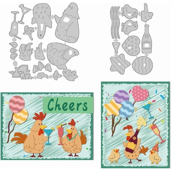 Chicken Cheers Cutting Dies Celebrate Die Cut Metal Die Cuts Embossing Stencils Template Dies for Easter Card Making DIY Scrapbooking Photo Album Arts Paper Crafts Greeting Card Supplies DIY Chick