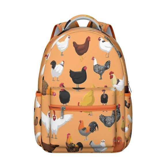 Chicken Chick Egg Pattern Student Backpack Cartoon Farm Animal Rustic Coop Design Cute School Bookbag for Student