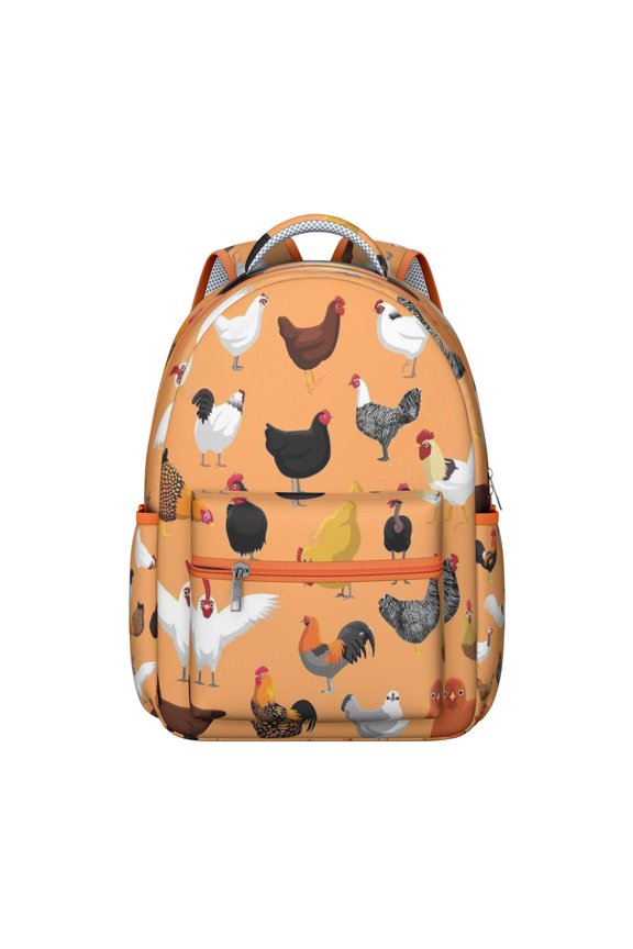 Chicken Chick Egg Pattern Student Backpack Cartoon Farm Animal Rustic Coop Design Cute School Bookbag for Student