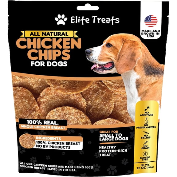 Chicken Chips, Chicken Chip Dog Treats, Chicken Chips for Dogs Made in USA, Dehydrated Chicken | Single Ingredient Doggie Chicken Chips | All Natural | Doggie Treats for Small to Large Dogs - 12oz
