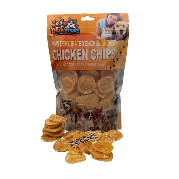 Chicken Chips for Dogs 8.0 OZ Raw Dehydrated, Single Ingredient, Healthy Snacks, 1.5" Size Low-Fat Mess-Free Training Easily Broken into Small Pieces