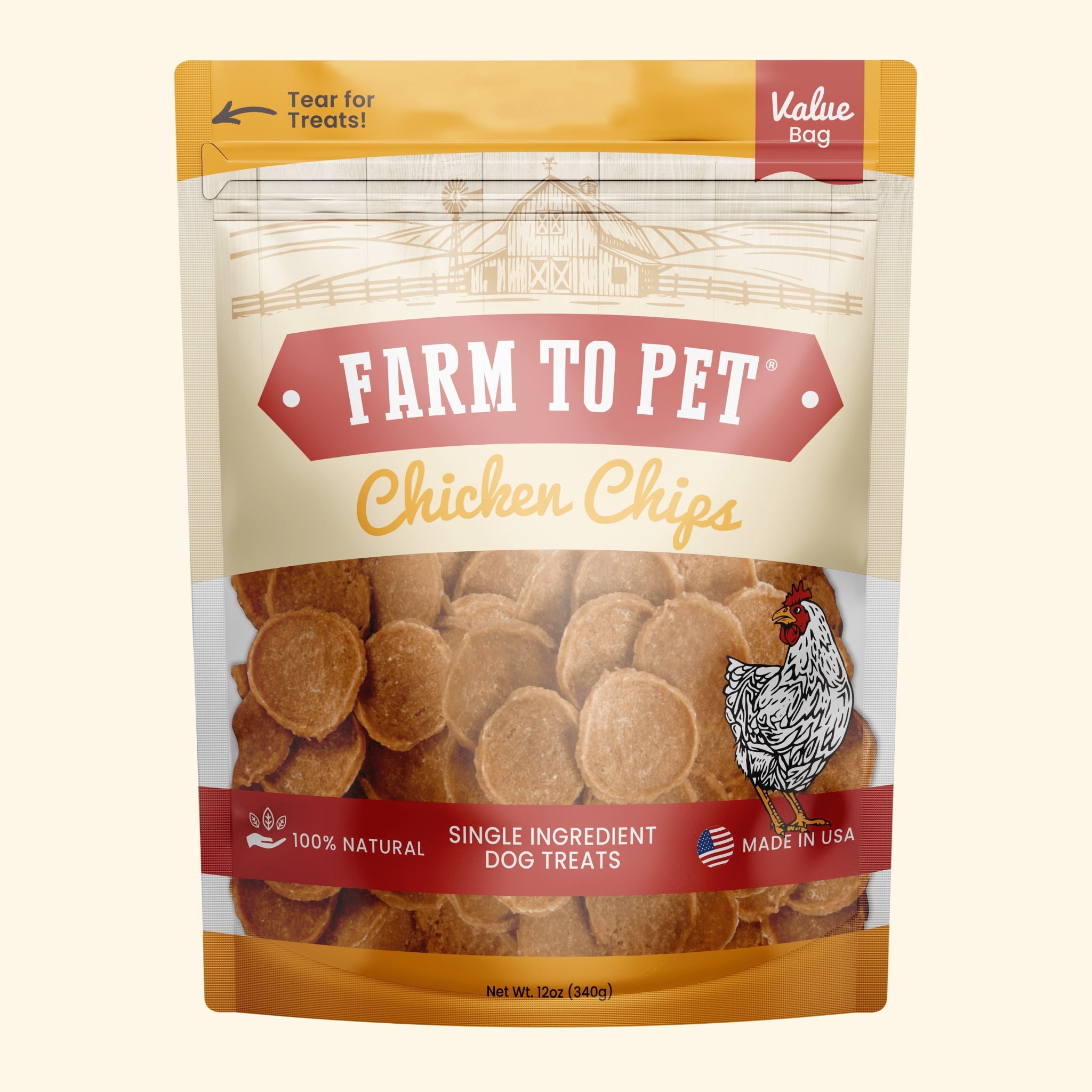 Farm To Pet Chicken Chips Chicken Crunchy Treats for Dogs, 12oz Value