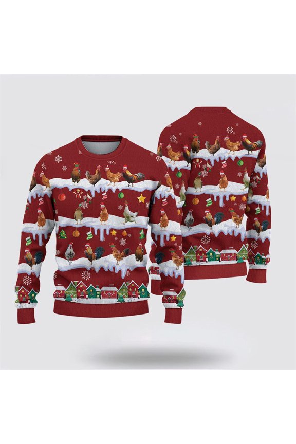 Chicken Christmas Knitted Sweater, Gifts For Farmers, Rural Lovers