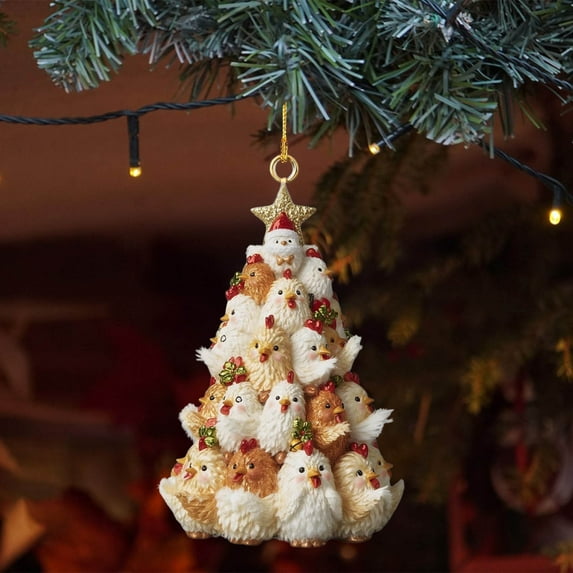 Taicans Chicken Christmas Ornament,Stacked Chicken Family Ornament for Christmas Tree,Shatterproof Resin Nesting Decorations,Colorful Cartoon Holiday Home Decor,for Xmas Tree,Party & Wedding Decor