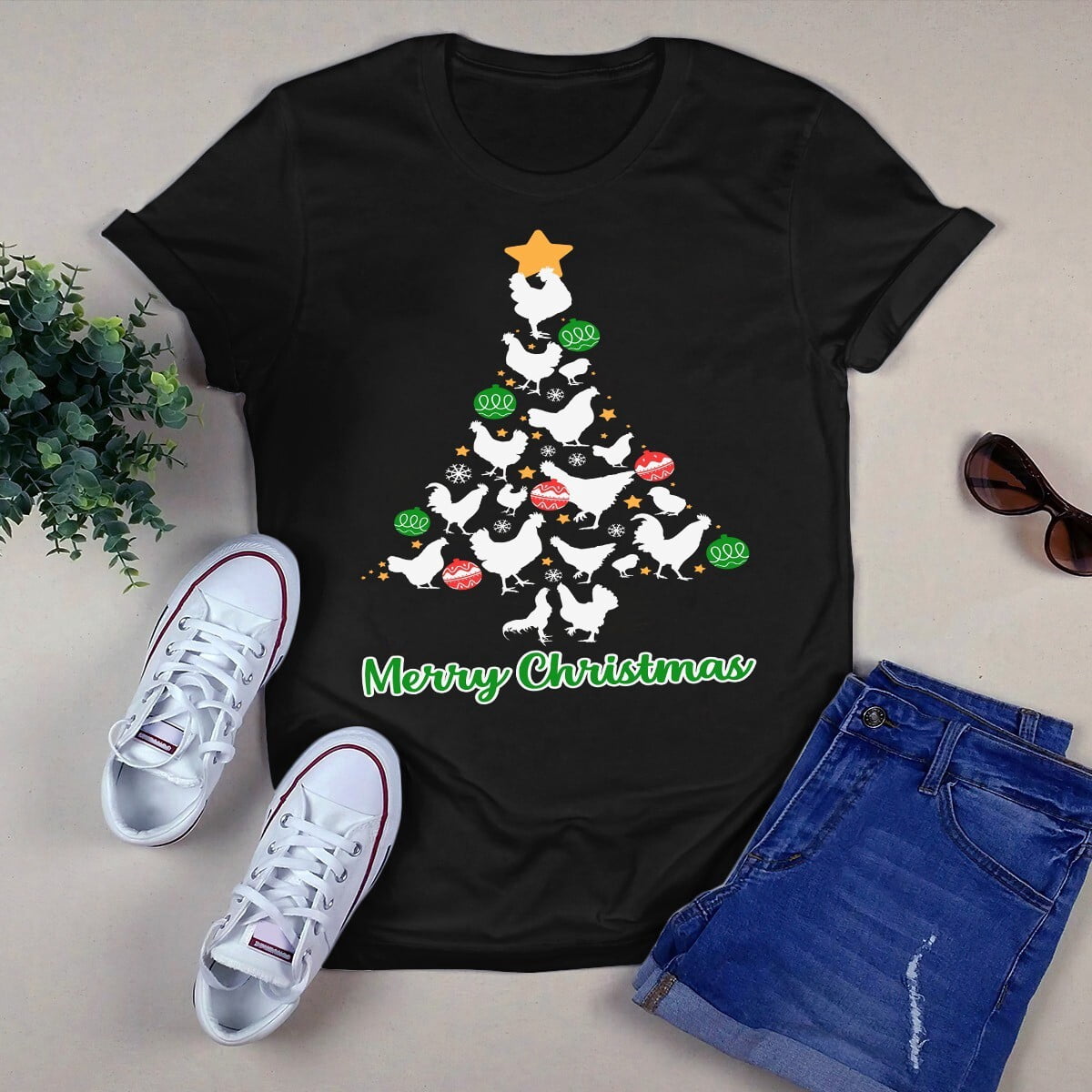 Chicken Christmas Tree Gift T-Shirt - Walmart.com