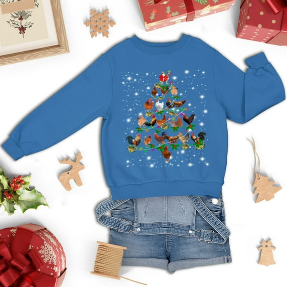 Chicken Christmas Tree Sweatshirt, Funny Chicken Lover Gift, Chicken Christmas Lights Shirts, Christmas Shirts for Women Men