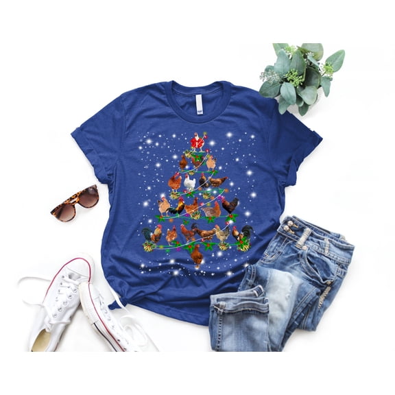Chicken Christmas Tree T-Shirt, Funny Chicken Lover Gift, Chicken Christmas Lights Shirts, Christmas Shirts for Women Men