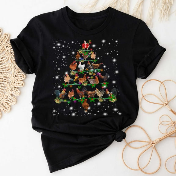Chicken Christmas Tree T-Shirt, Funny Chicken Lover Gift, Chicken Christmas Lights Shirts, Christmas Shirts for Women Men
