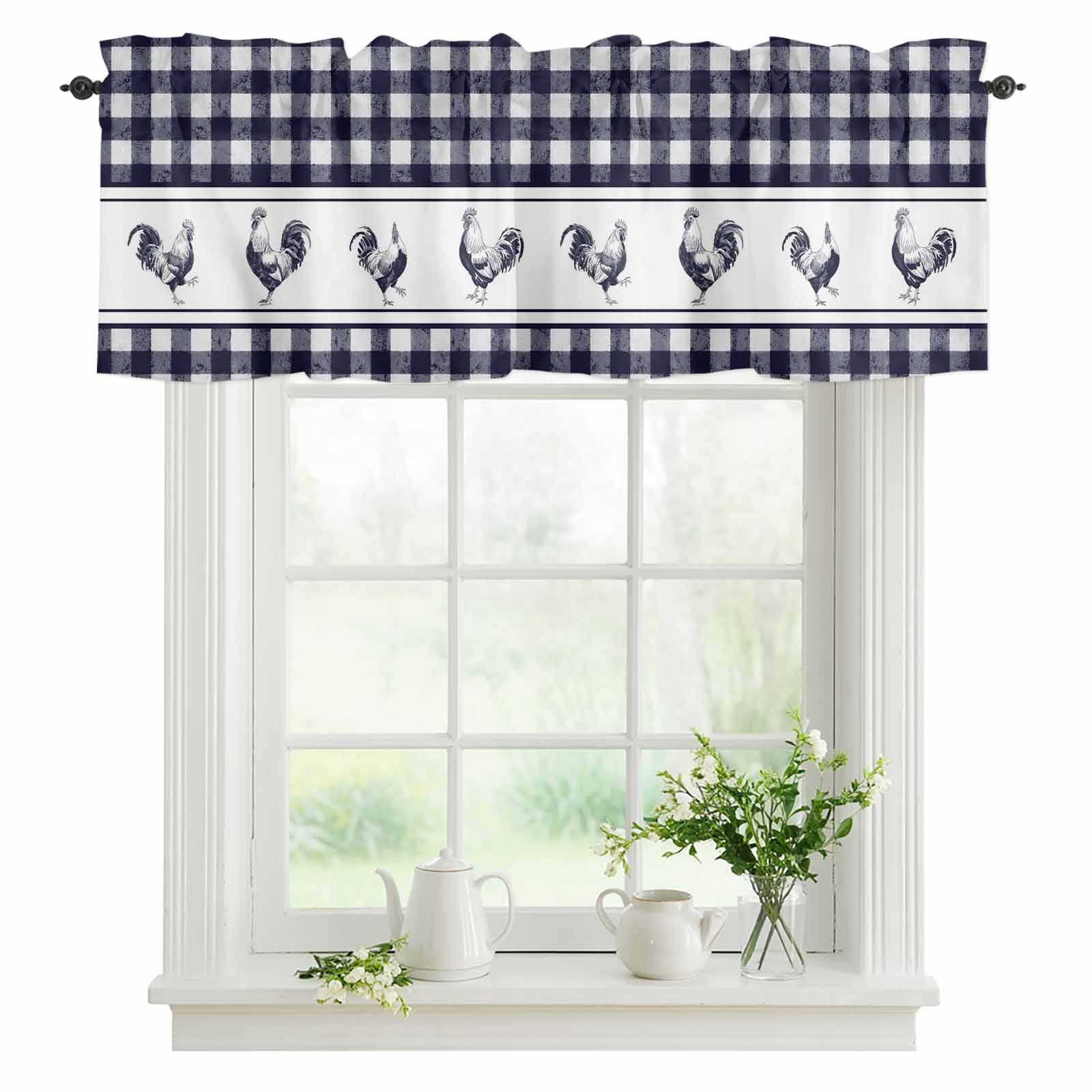 Chicken Cock Rooster Valances for Windows, Rod Pocket Kitchen Valance ...