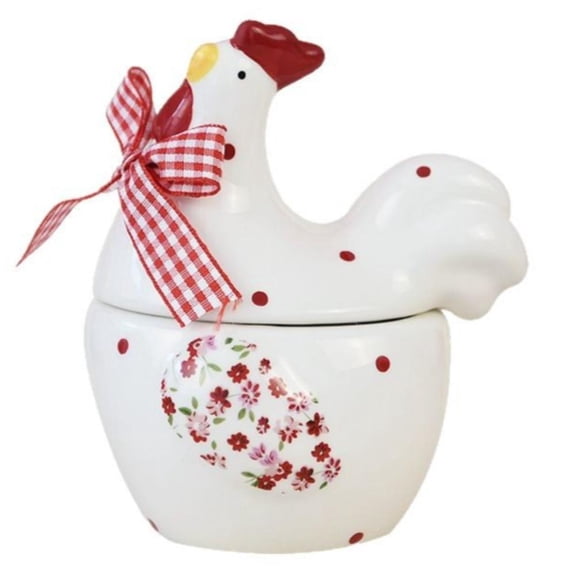 Chicken Cookie Jar, Chicken And Flower Pattern Ceramic Jar With Lid Spoon Set for Easter Sugar Storage, Rooster Hen Sugar Bowl Container for Easter Spring Food Storage & Rustic Kitchen Home Decor
