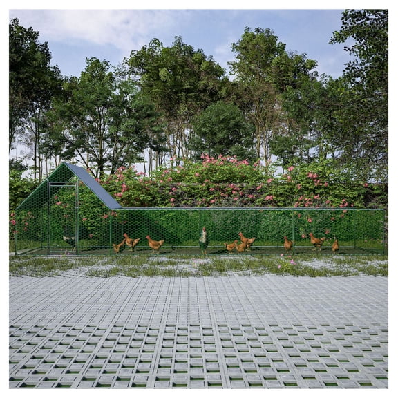 Chicken Coop 26' x 6.7' x 6.6', Large Metal Walk-in Poultry Cage, Galvanized Wire Run for Chickens, Rabbits, Ducks - Waterproof Cover
