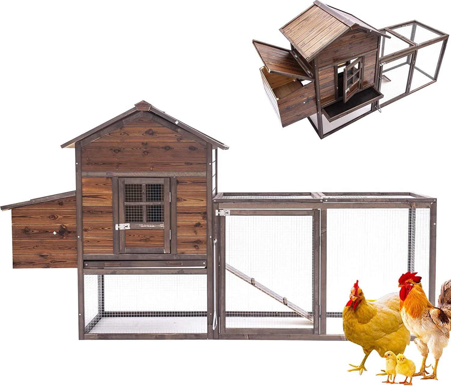 Chicken Coop for 4 Chickens Wooden Indoor Outdoor Hen Fence Chicken