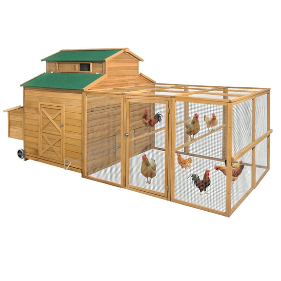 Chicken Coop for 6-10 Chickens, 112" Extal Large Chicken Coops, with Chicken Run & Nesting Box & Secure Enclosure, Outdoor Wooden Hen House Hutch for Rabbit, Poultry Pet, Duck