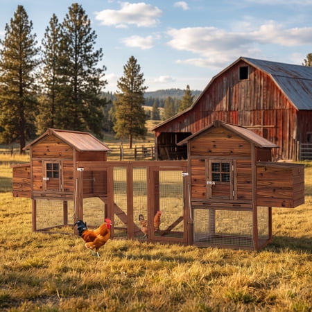 Chicken Coop for 8 Chickens Wooden Indoor Outdoor Hen Fence Chicken Coop and Run,Chicken Cage with Nesting Box & Removable Tray,Small Animal Hutch for Backyard PoultryBrown 160IN)