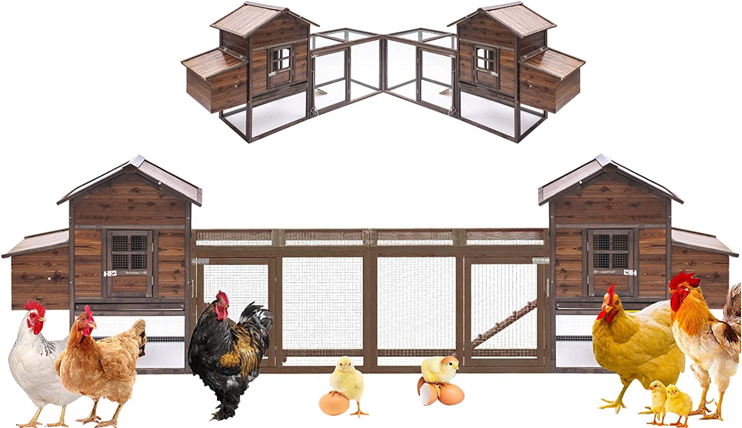 Chicken Coop for 8 Chickens Wooden Indoor Outdoor Hen Fence Chicken