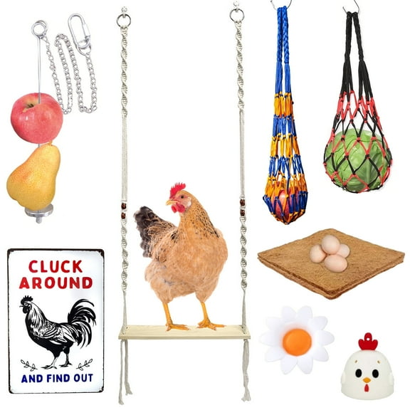 Chicken Coop Accessories, Chicken Toys for Coop, Chicken Swing, Hanging Chicken Feeders, Chicken Sign, Chicken Nesting Pads, Egg Cleaner, Egg White Separator, Chicken Accessories and Decor Wahoukei
