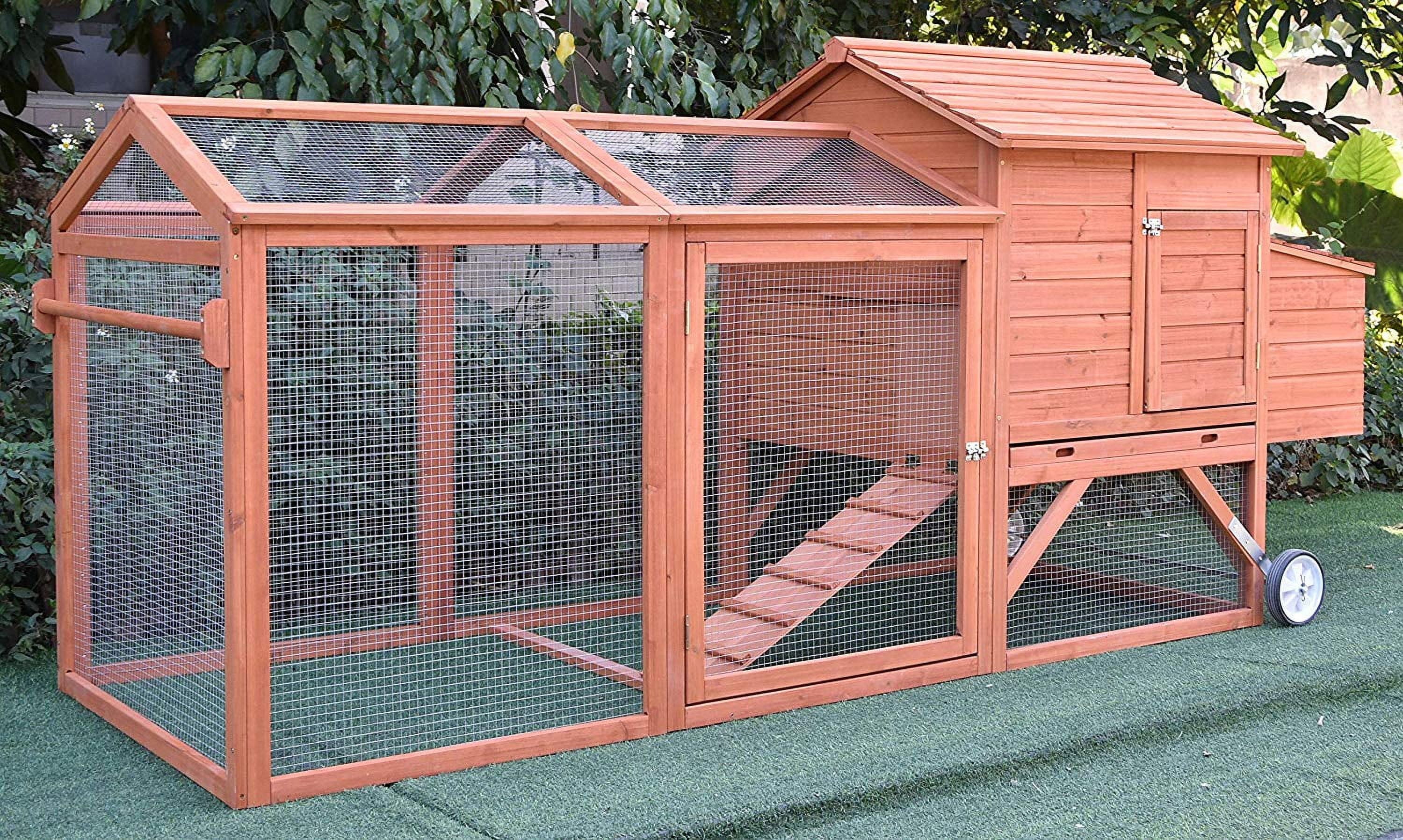 96" Brown Fir Wood Chicken Coop with Nesting Box and Wheels