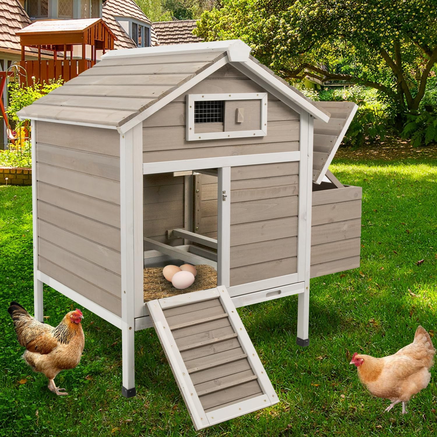 Chicken Coop Chicken House Outdoor with Removable Trays, Wooden Rabbit ...