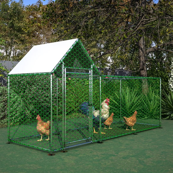 Chicken Coop Chicken Run Pen for Yard with Cover Outdoor Metal Portable Chicken Tractor Cage Enclosure Crate Outside for Small Animals Duck Rabbit Hen