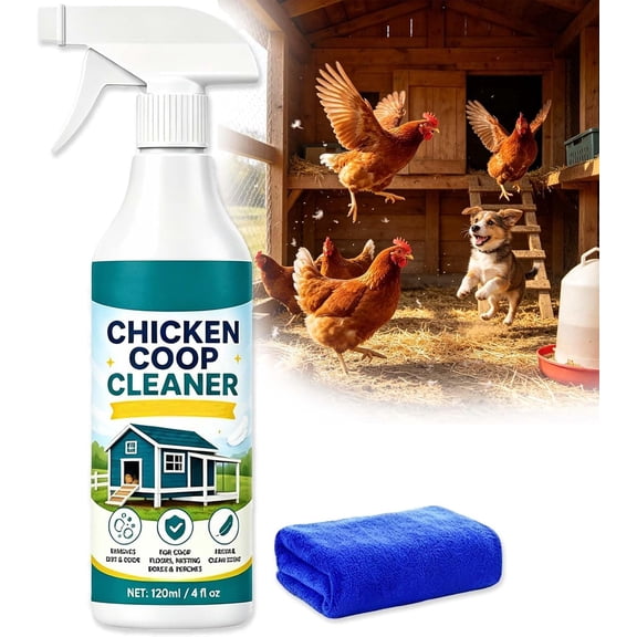 Chicken Coop Cleaner Spray, 120ml, Includes Microfiber Cloth | Chicken Coop Cleaner Spray for Floors & Perches