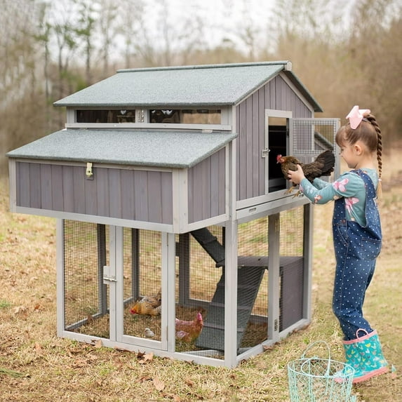 BUTINGLALE Folding Large Chicken Coop Chicken House for Outdoor, Poultry House with Two Nesting Box, Leakproof Pull-Out Tray & UV-Resistant Roof Panel