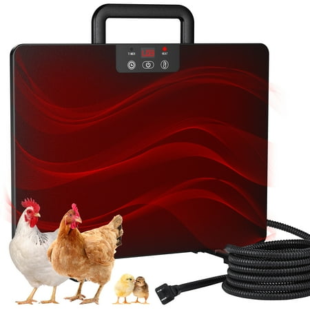 Chicken Coop Heater, 100/200 Watts Energy Efficient, 5 Timing Setting and 3 Temperature Levels, Safer Than Brooder Lamp (with Handle)