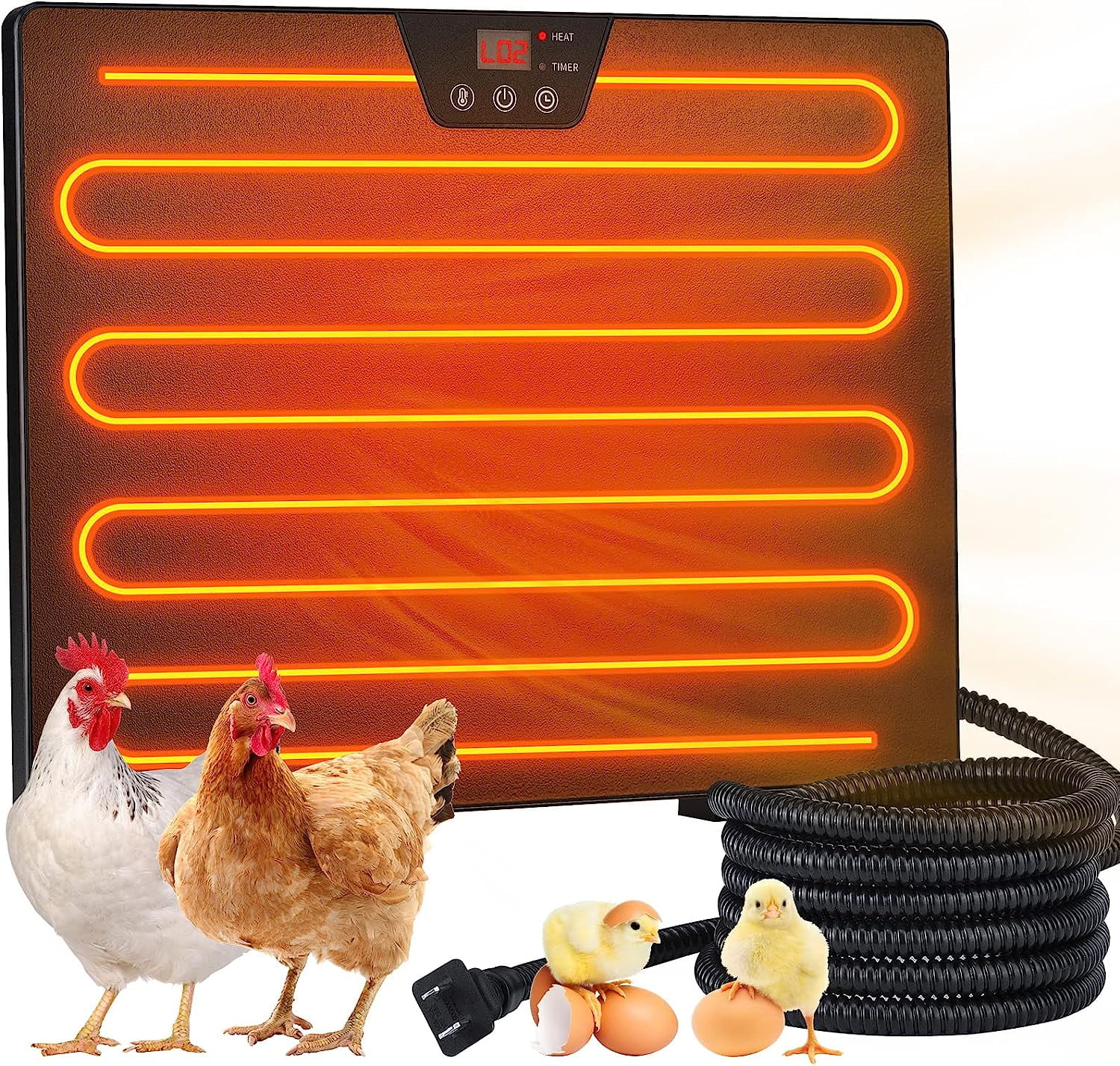 Chicken Coop Heater, 3 Installation Style with Digital Display and 5 Timing Setting, 100/200