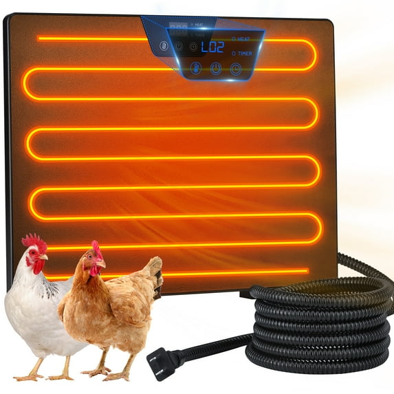 Chicken Coop Heater, 3 Ways to Use with Digital Display and 5 Timing Setting, 100/200 Watts Radiant Heat Energy Efficient Design
