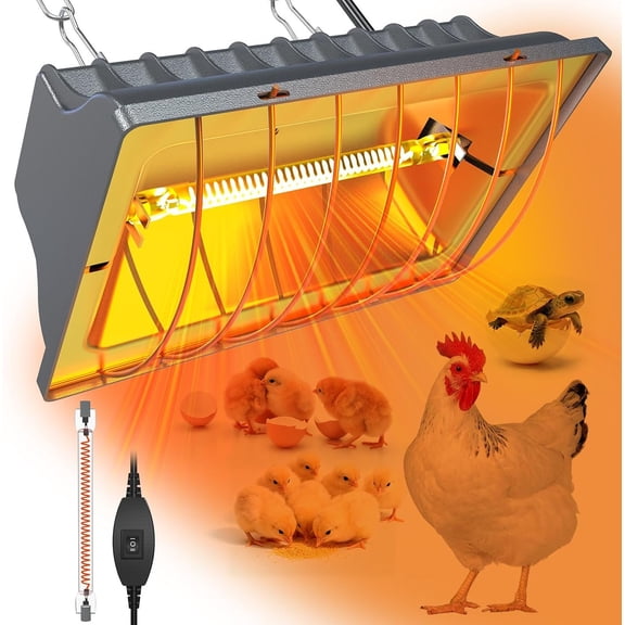 Chicken Coop Heating Lamp, 300W Brooder Heater for Chicks 6.23ft Cord UL Passed Adjustable Temp & Height with  Alloy Lampshade Suitable for Poultry Indoor Heater (Gray)