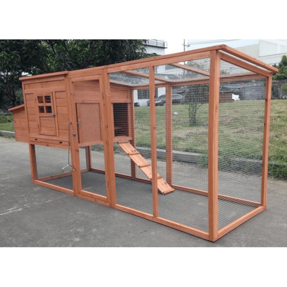 Large 95" Natural Fir Wood Chicken Coop with Run and Nesting Box