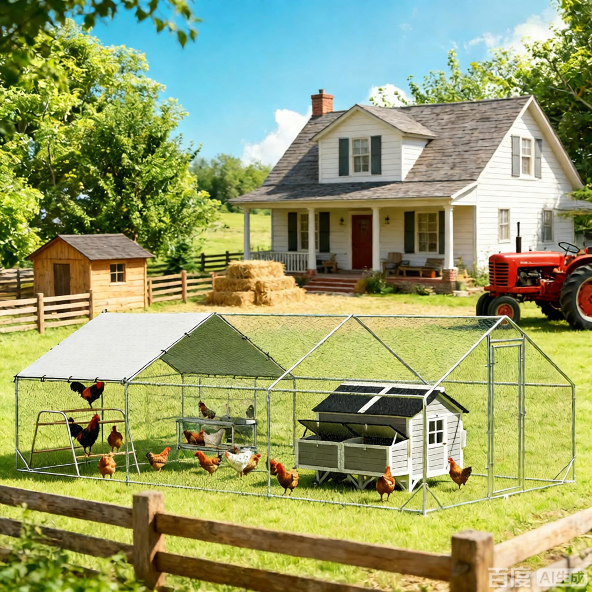 Chicken Coop, Large Metal Chicken Coop with Waterproof Cover