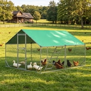 Chicken Coop Large Metal Chicken Run for 20-25 Chickens Duck Coop Poultry Cage with Stability Corner Braces Support Pole 11.8x9.2x6.4ft Chicken Pen for Yard with Cover