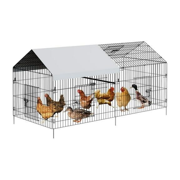 Chicken Coop Metal Chicken Playpen House,Metal Chicken Coop with Cover,4 Door and 1 Window,Chicken Runs for Yard,Outdoor Backyard Farm Cage Crate Pet Playpen Exercise Pen for Duck Hen