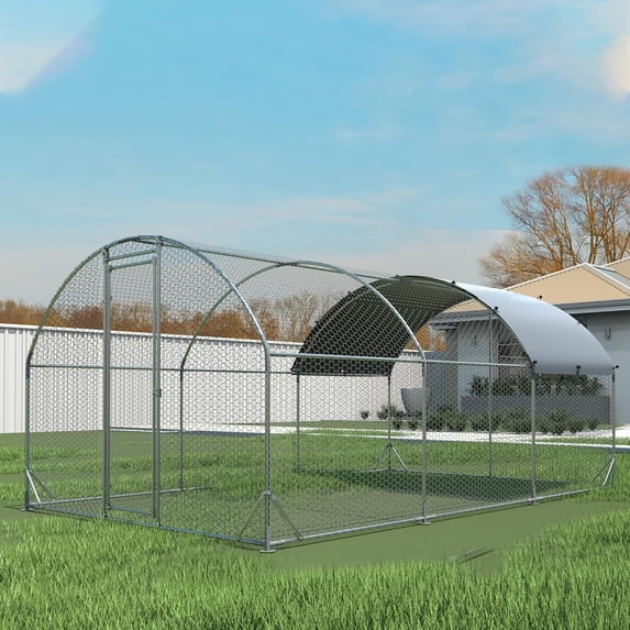Chicken Coop Metal Large Chicken Coop with Run for Yard Chicken Pen Heavy Duty Poultry Cage with Waterproof Anti-UV Cover for Outdoor Farm Use Dome Roof Hen House Duck Rabbit Cage with Security Lock
